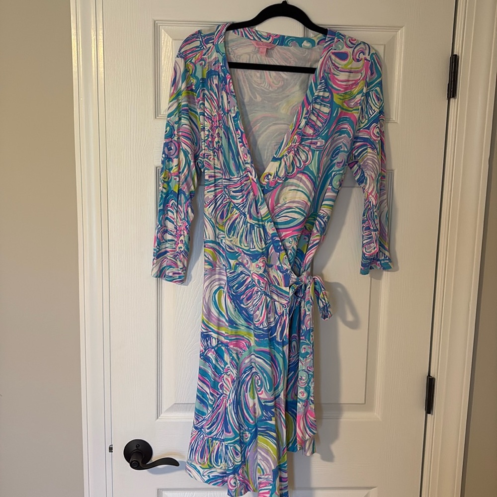 Lilly Pulitzer Multicolor Swirl Wrap Dress - Blue, Pink, Green